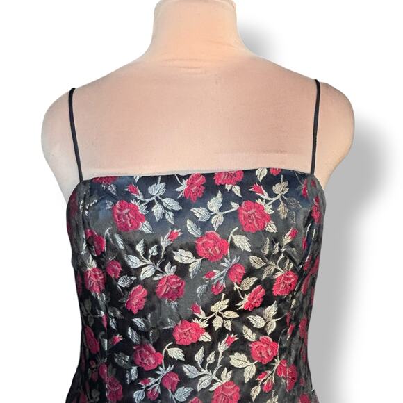 Jessica McClintock Gunne Sax Rose Brocade Gown Black Red Floral Train Size 13 14 - Picture 2 of 12